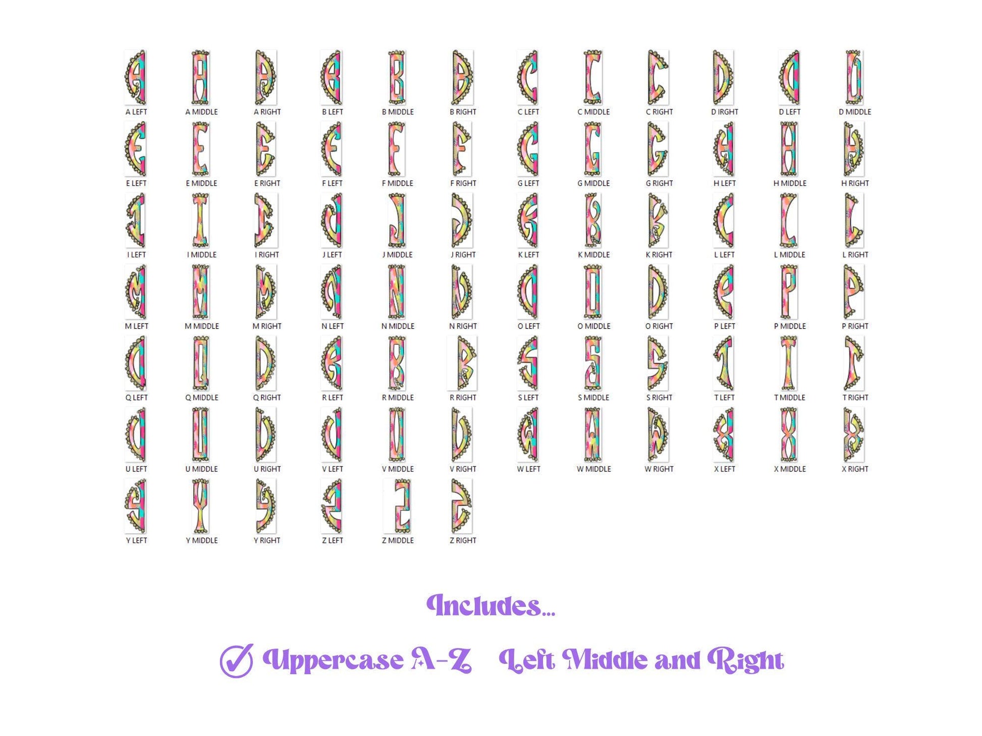 Coquette Bow Monogram Clipart: Glitter Paint Stroke Alphabet (PNG)