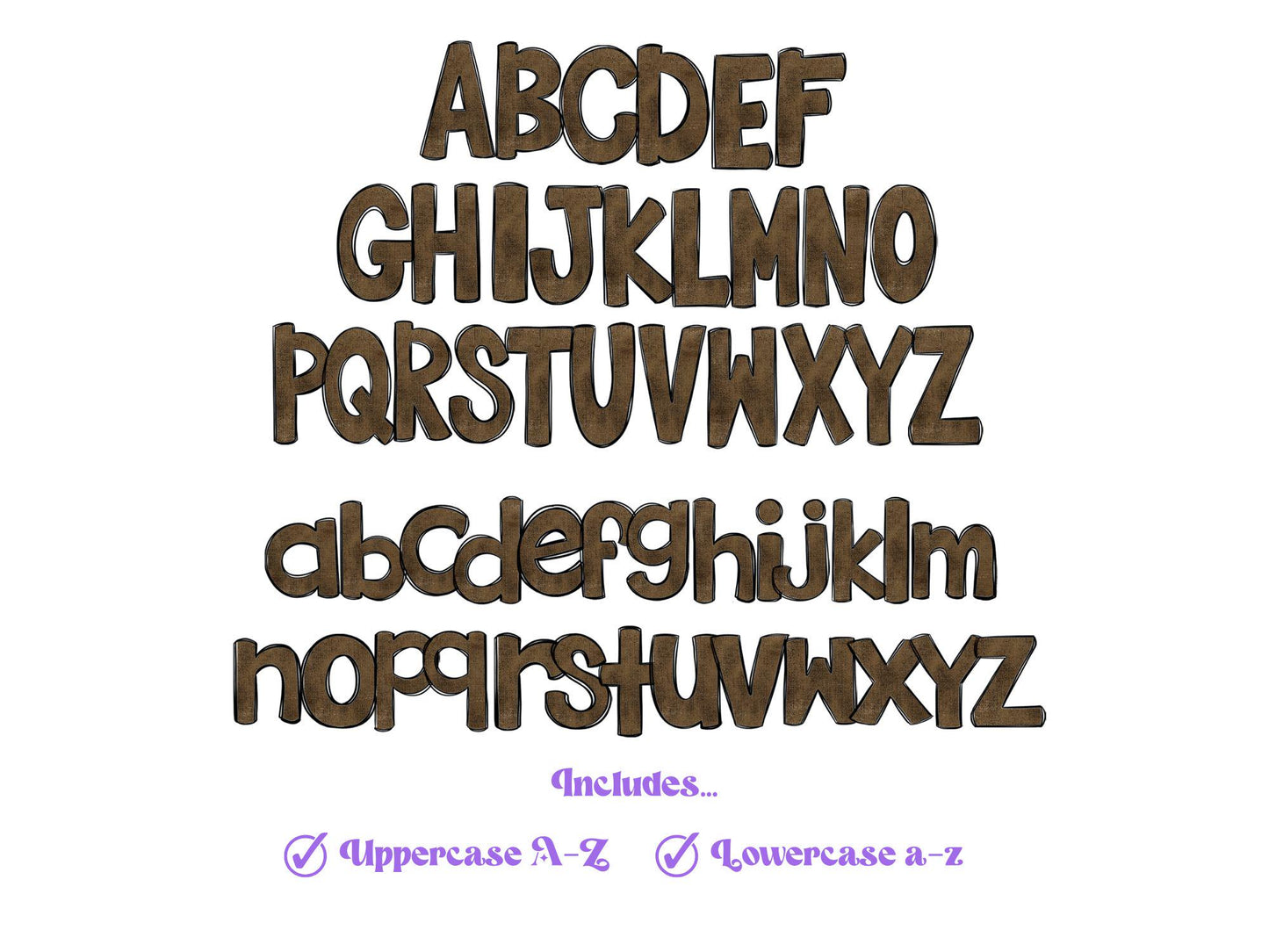 Cow Print Doodle Alphabet Clipart: Western Cowhide Letters (PNG Digital File)