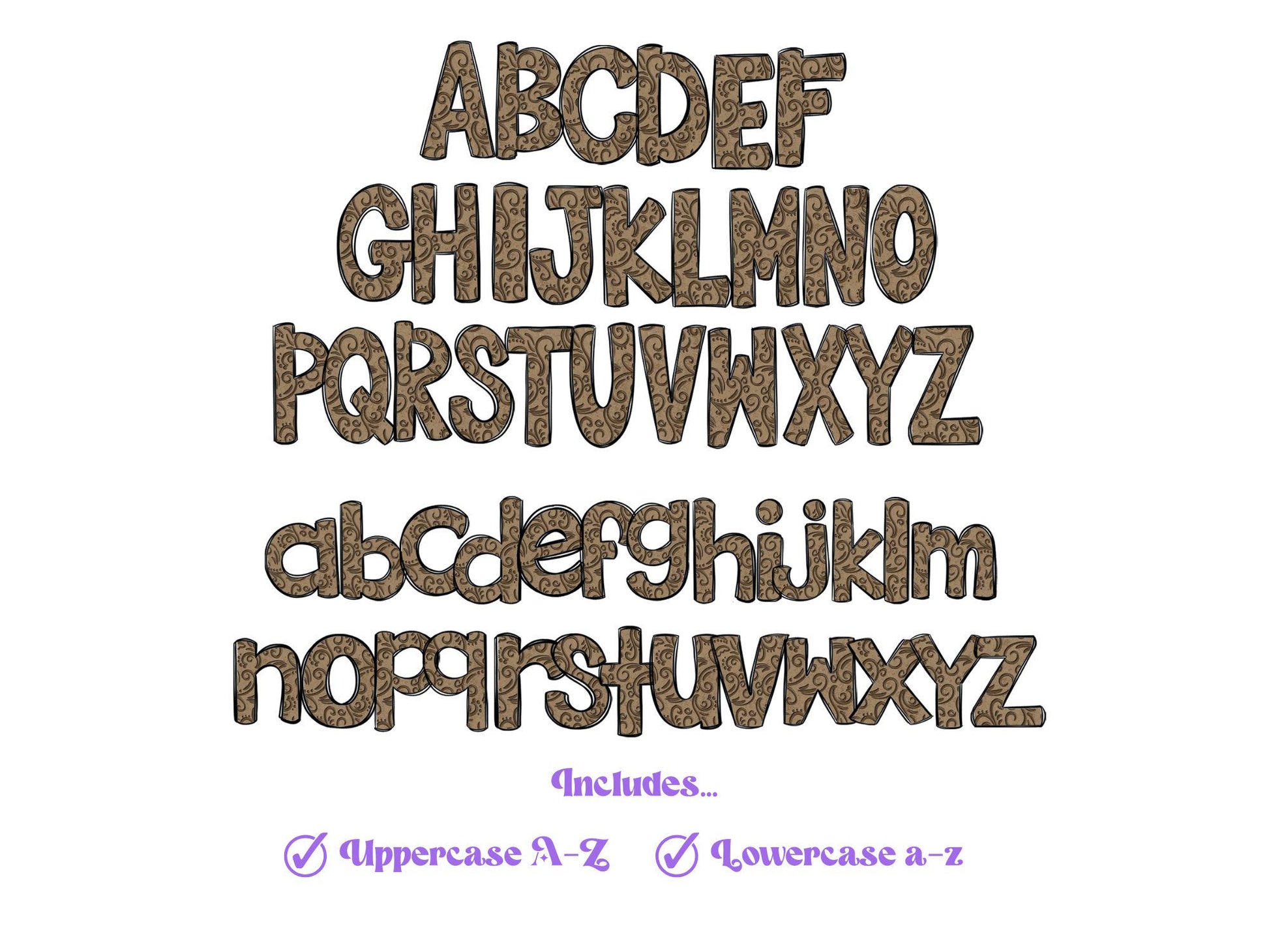 Tooled Leather Doodle Letters, Western Alphabet Clipart, Sublimation Letters, PNG Design