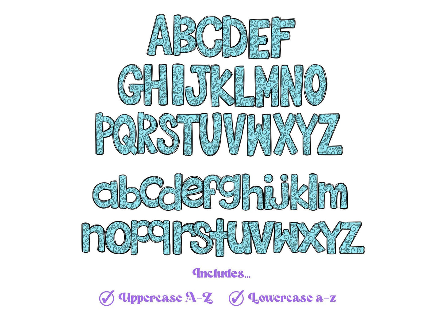 Tooled Leather Letters, Western Doodle Alphabet Clipart, Sublimation Letters, PNG Design