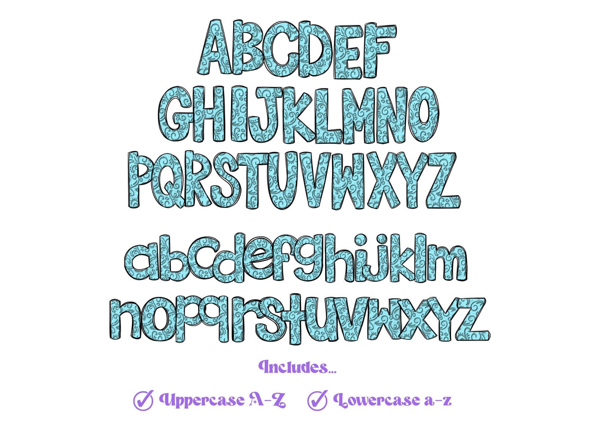 Tooled Leather Letters, Western Doodle Alphabet Clipart, Sublimation Letters, PNG Design