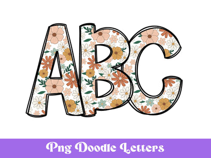 Floral Doodle Alphabet Letters: Retro Summer PNG Clipart