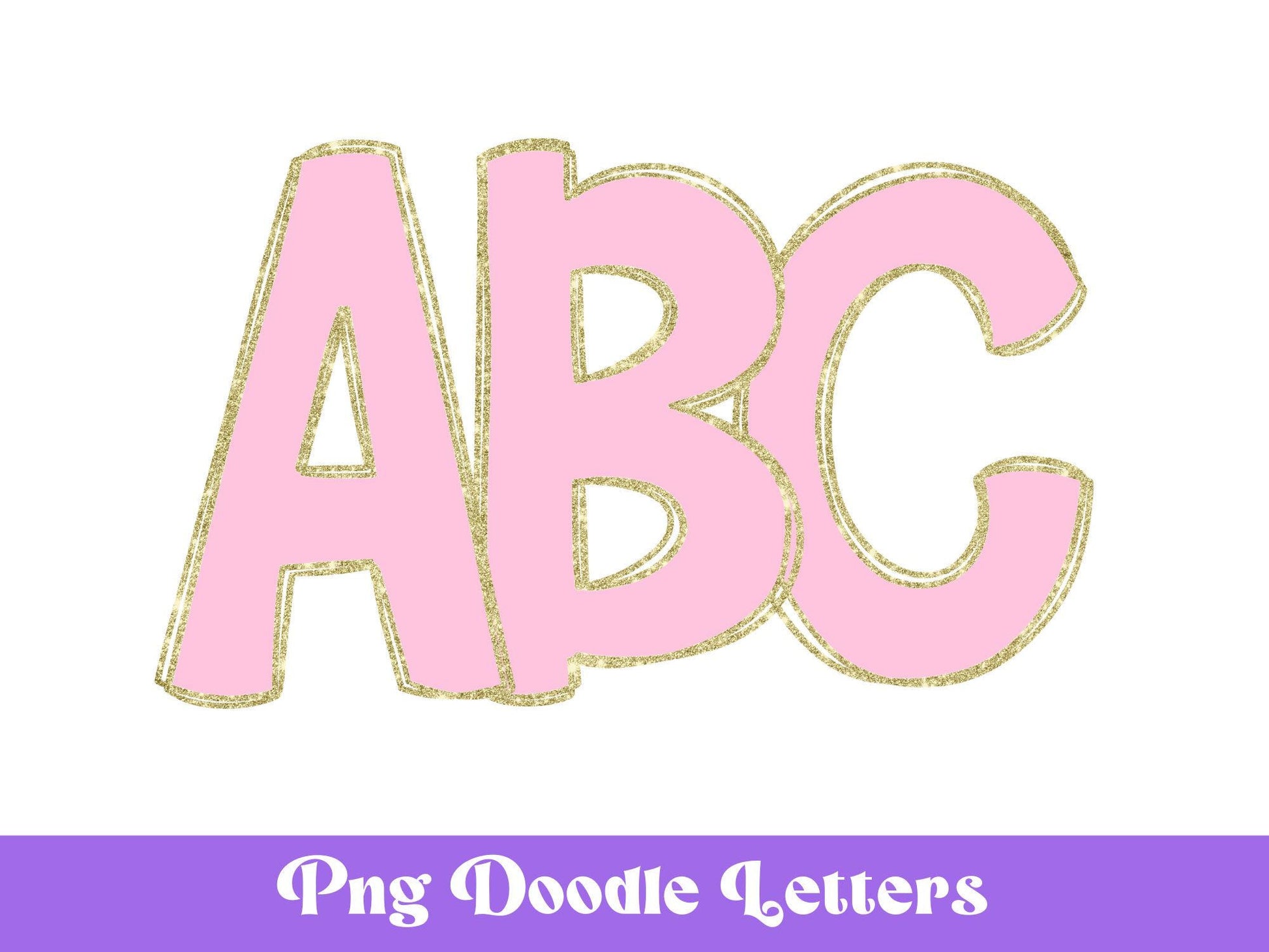 Pink and Gold Glitter Doodle Letters PNG - Alphabet Set (Digital File)