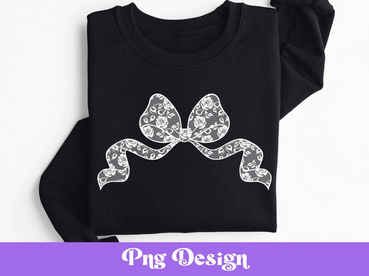 Floral Lace Bow PNG: Coquette Shirt Design, Sublimation (Digital File)
