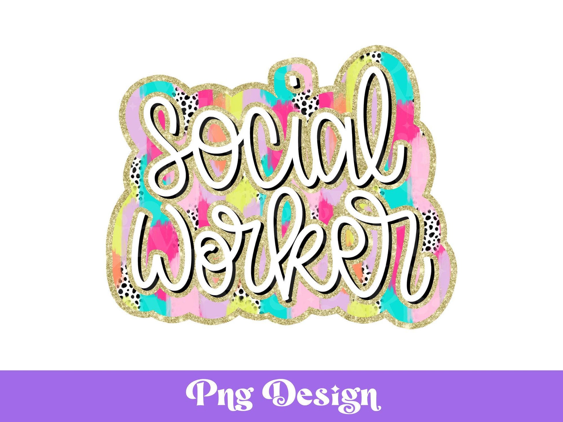 Social Worker Dalmatian Dots Png, Sublimation Designs, Colorful DTF