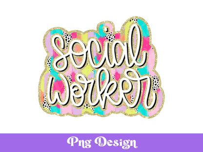 Social Worker Dalmatian Dots Png, Sublimation Designs, Colorful DTF