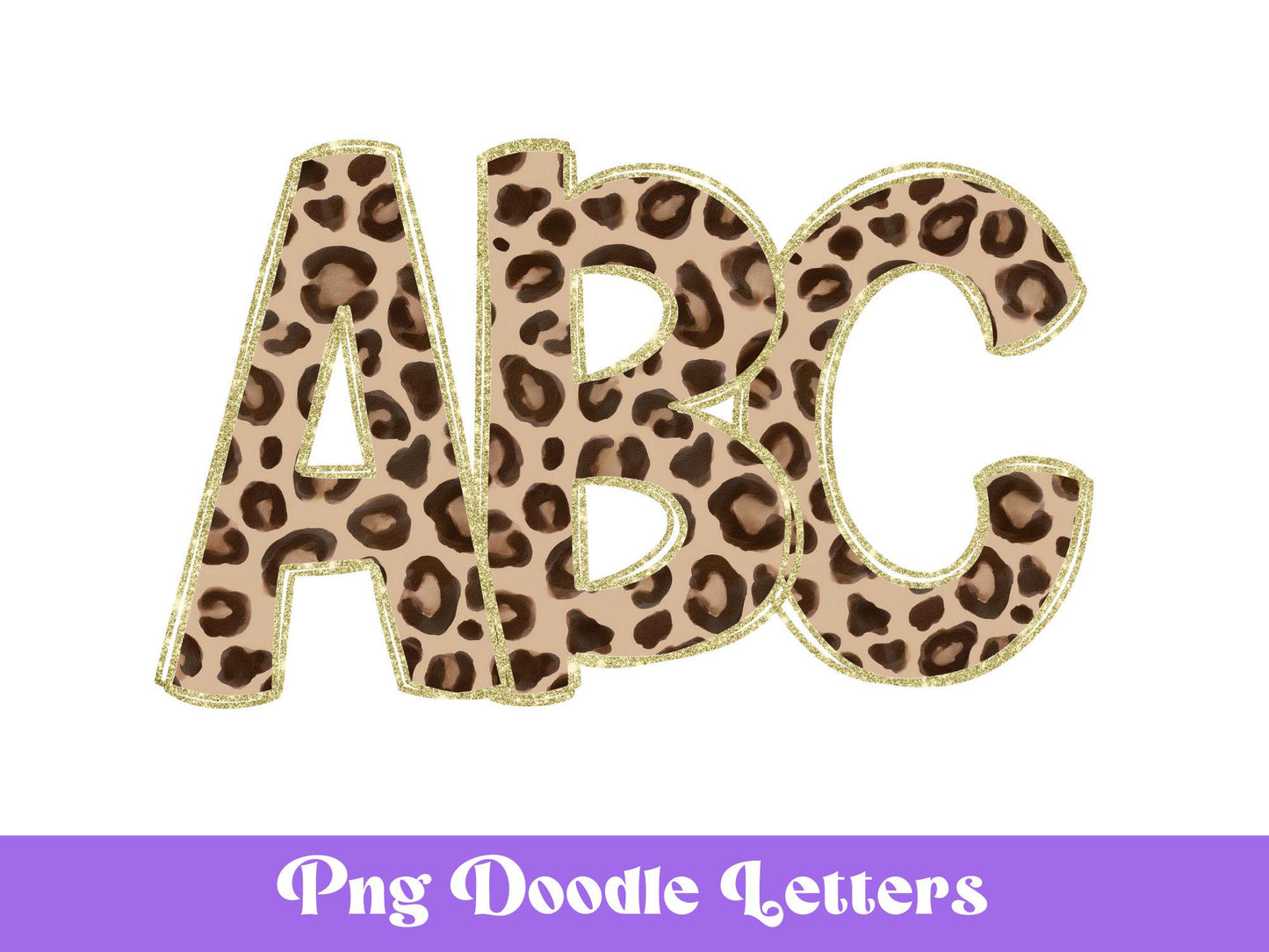 Leopard Doodle Alphabet Clipart, Instant Download, Commercial Use, Cheetah Pattern, Sublimation Letters, PNG Design