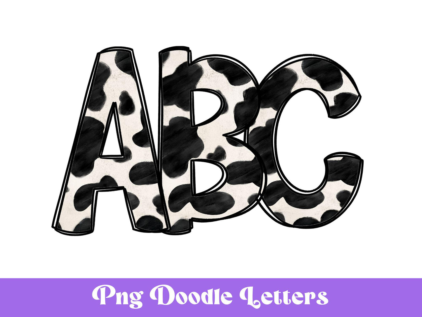 Cow Print Doodle Alphabet Clipart: PNG Letters (Digital Download)