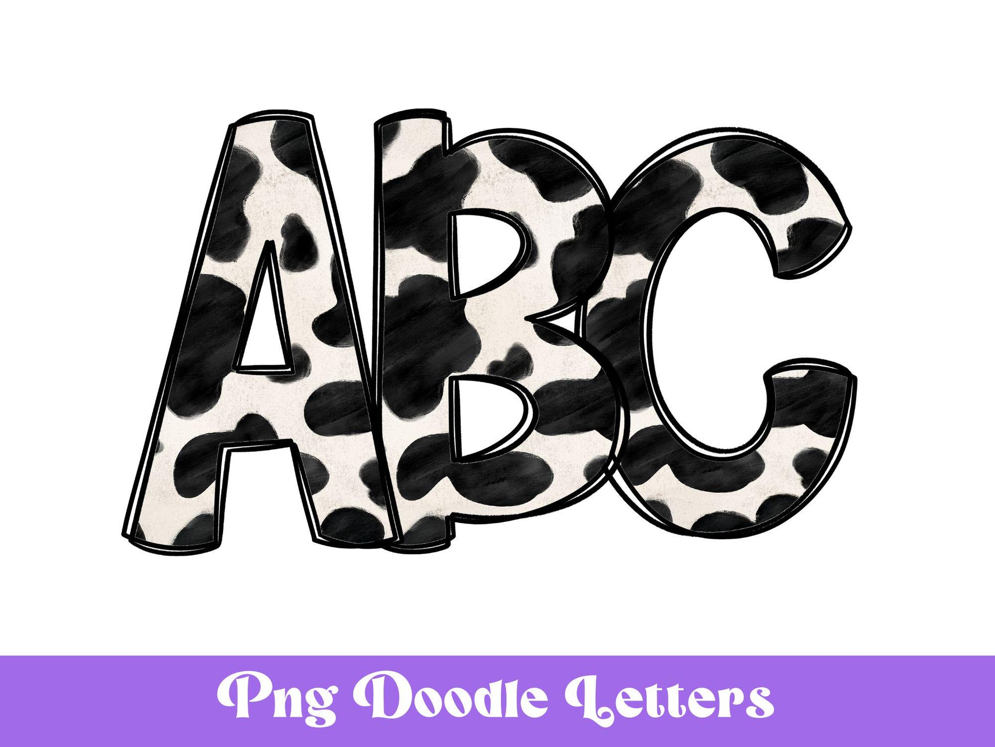 Cow Print Doodle Alphabet Clipart: PNG Letters (Digital Download)