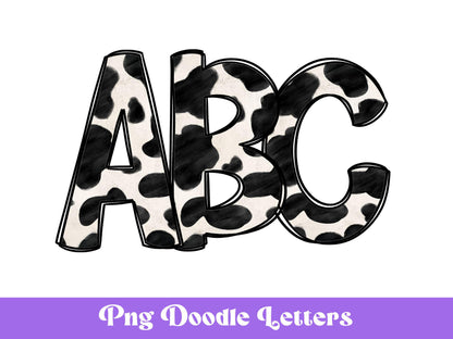 Cow Print Doodle Alphabet Clipart: PNG Letters (Digital Download)