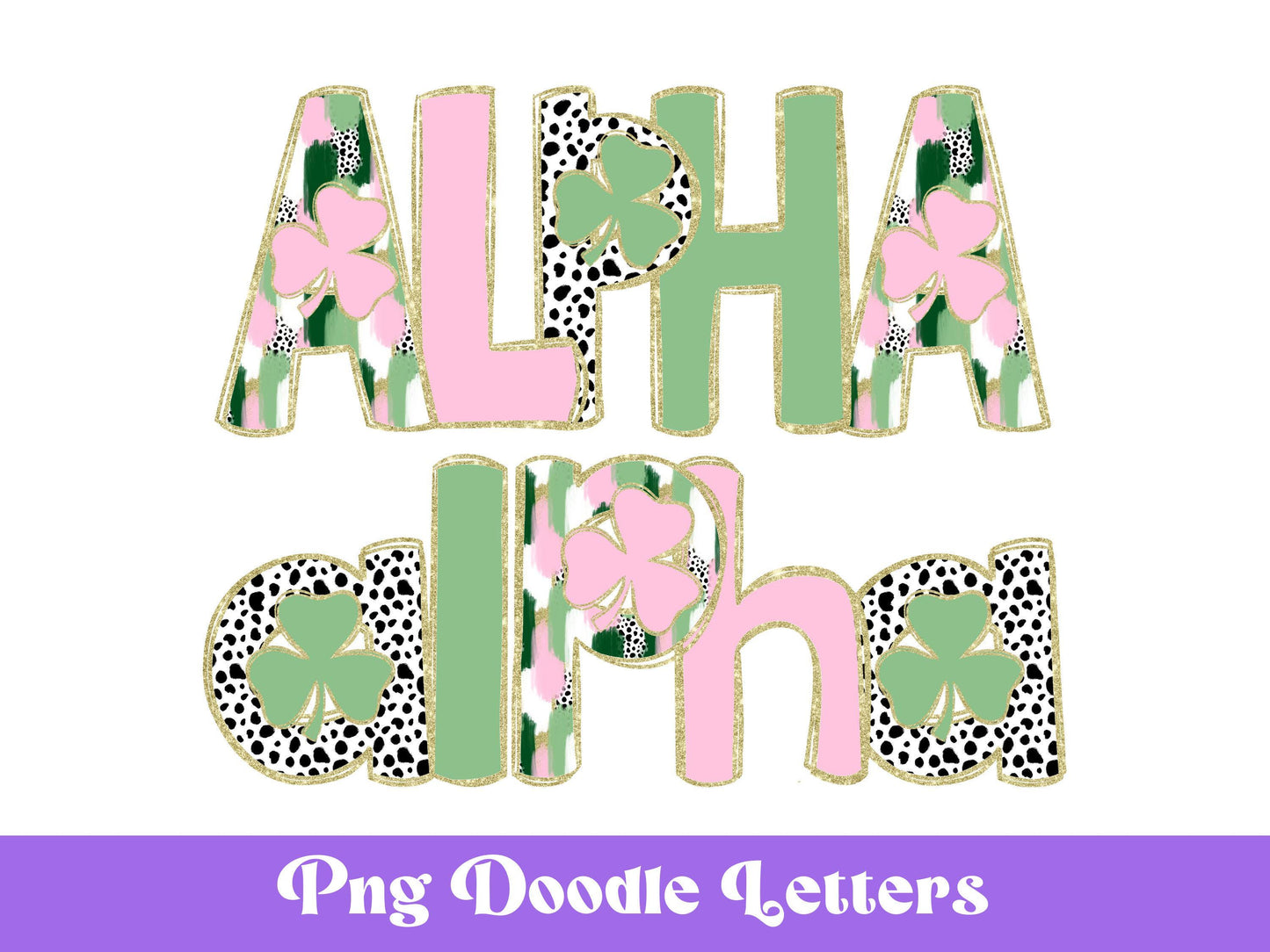 St. Patrick's Day Doodle Letters PNG: Clover Alphabet Set (Digital File)