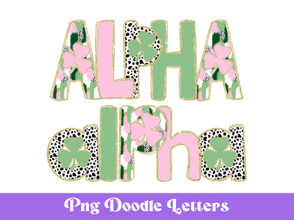 St. Patrick's Day Doodle Letters PNG: Clover Alphabet Set (Digital File)