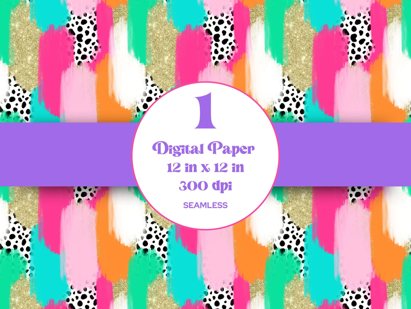 Hand Drawn Paint Brush Stroke Seamless Pattern, Sublimation, Colorful Bright