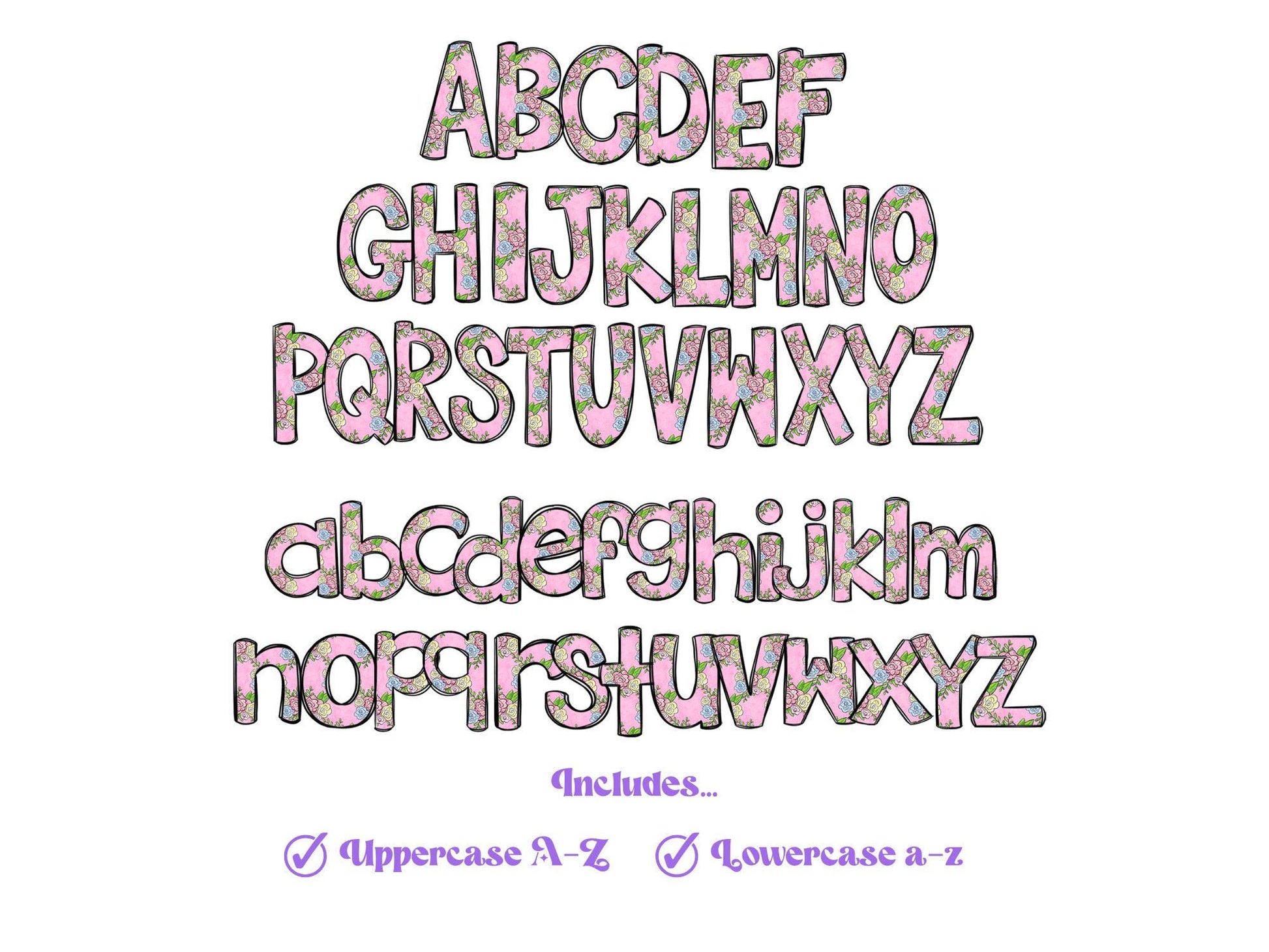 Floral Doodle Alphabet Clipart: Pastel Spring PNG Letters (Digital File)