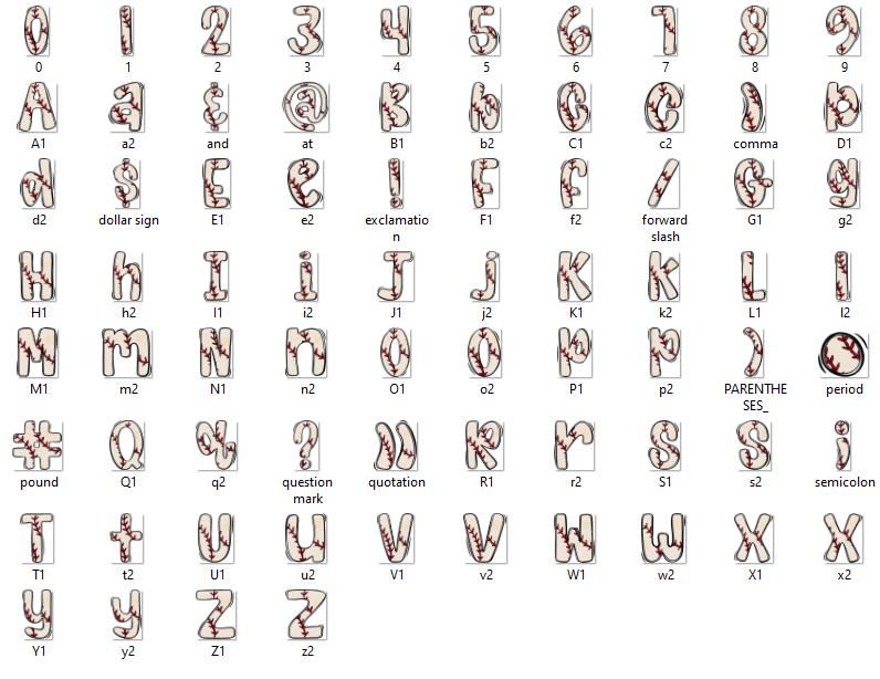 Baseball Stitches Doodle Alphabet Clipart: Sports PNG Design (Digital File)