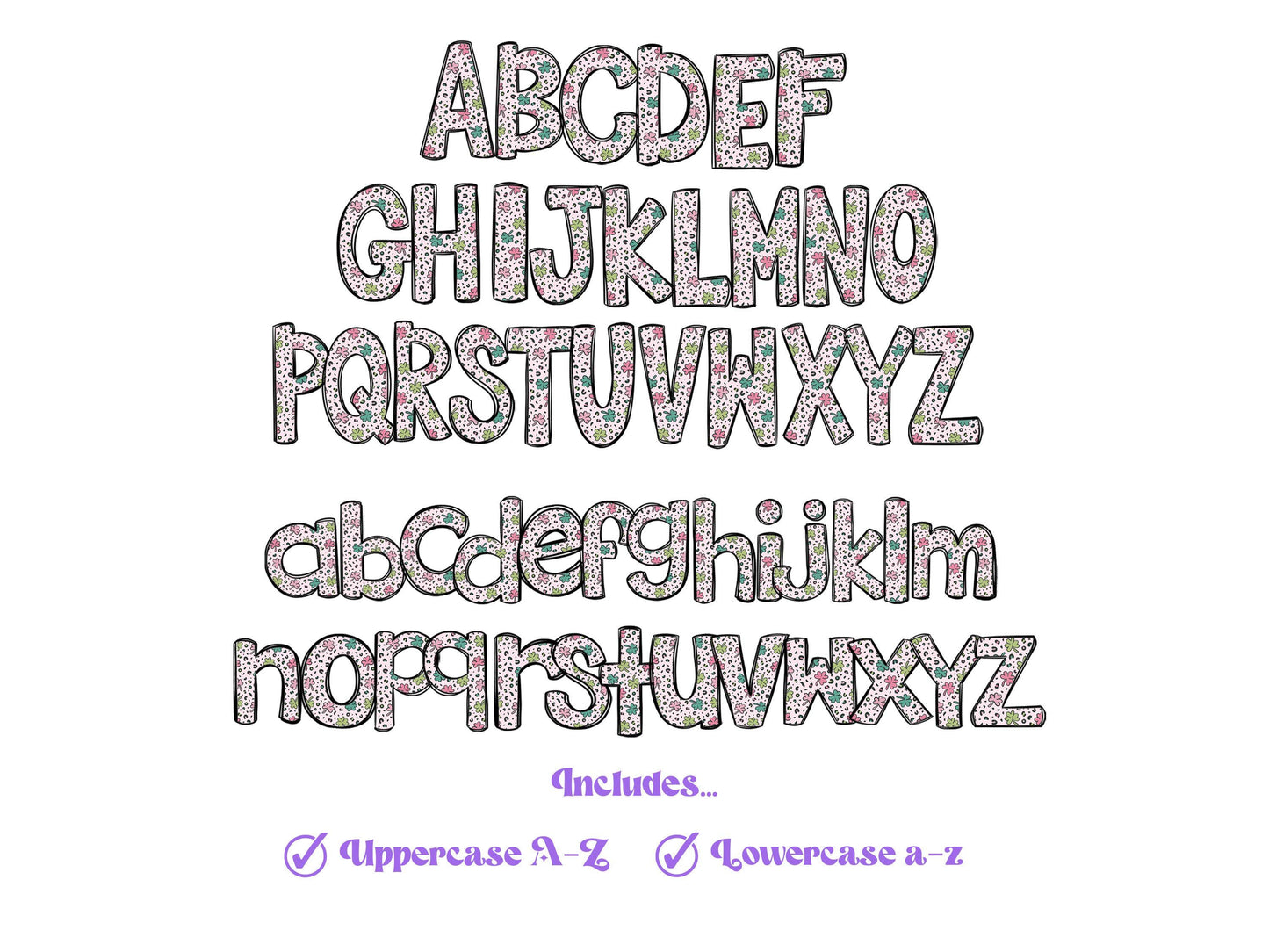 St. Patrick's Day Doodle Letters PNG: Clover Alphabet (Digital File)