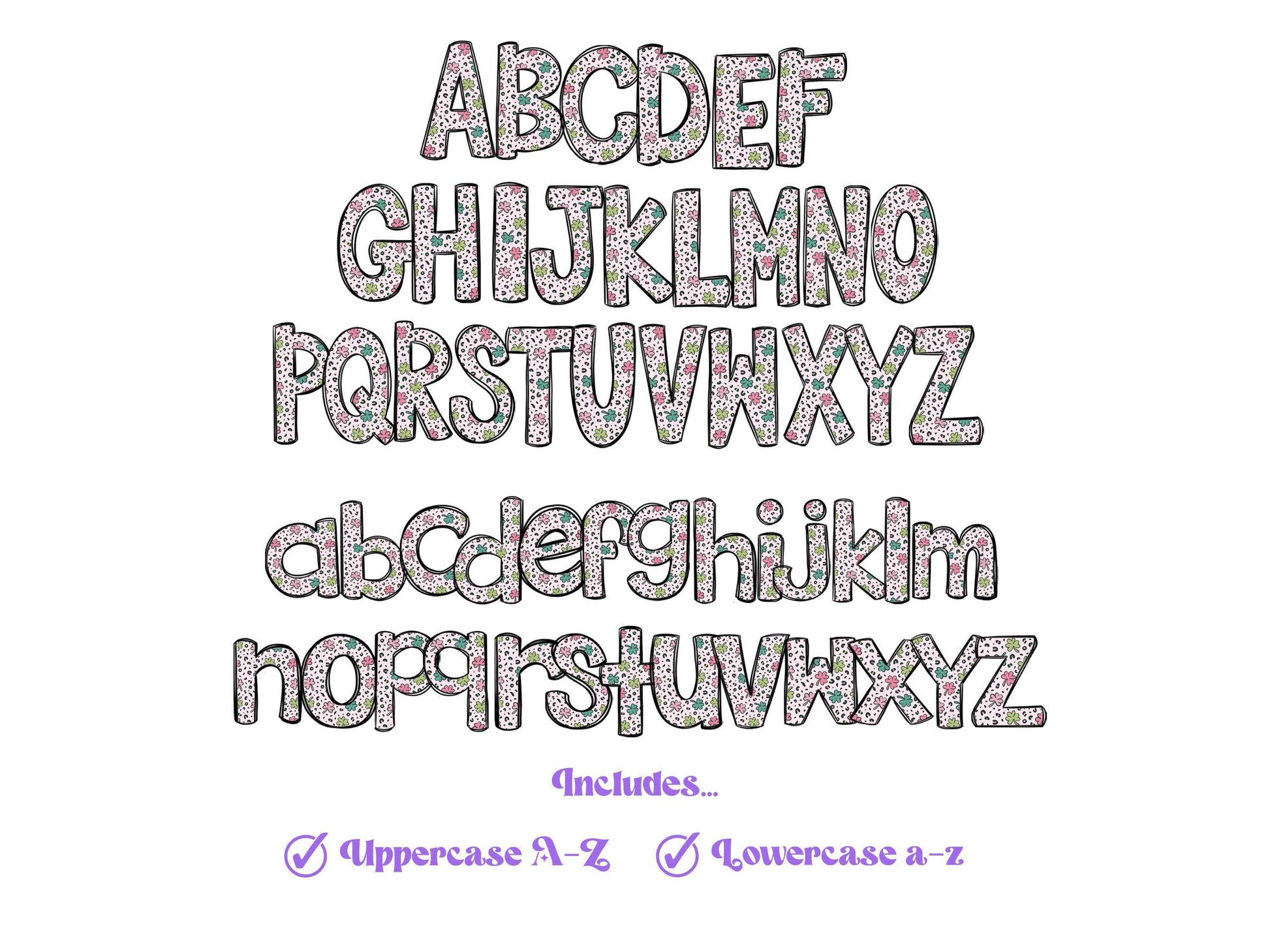St. Patrick's Day Doodle Letters PNG: Clover Alphabet (Digital File)