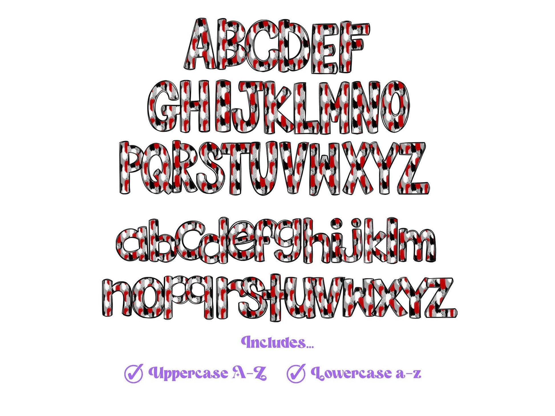 Red & Gold Glitter Doodle Alphabet Clipart: School Spirit Letters (PNG Digital File)