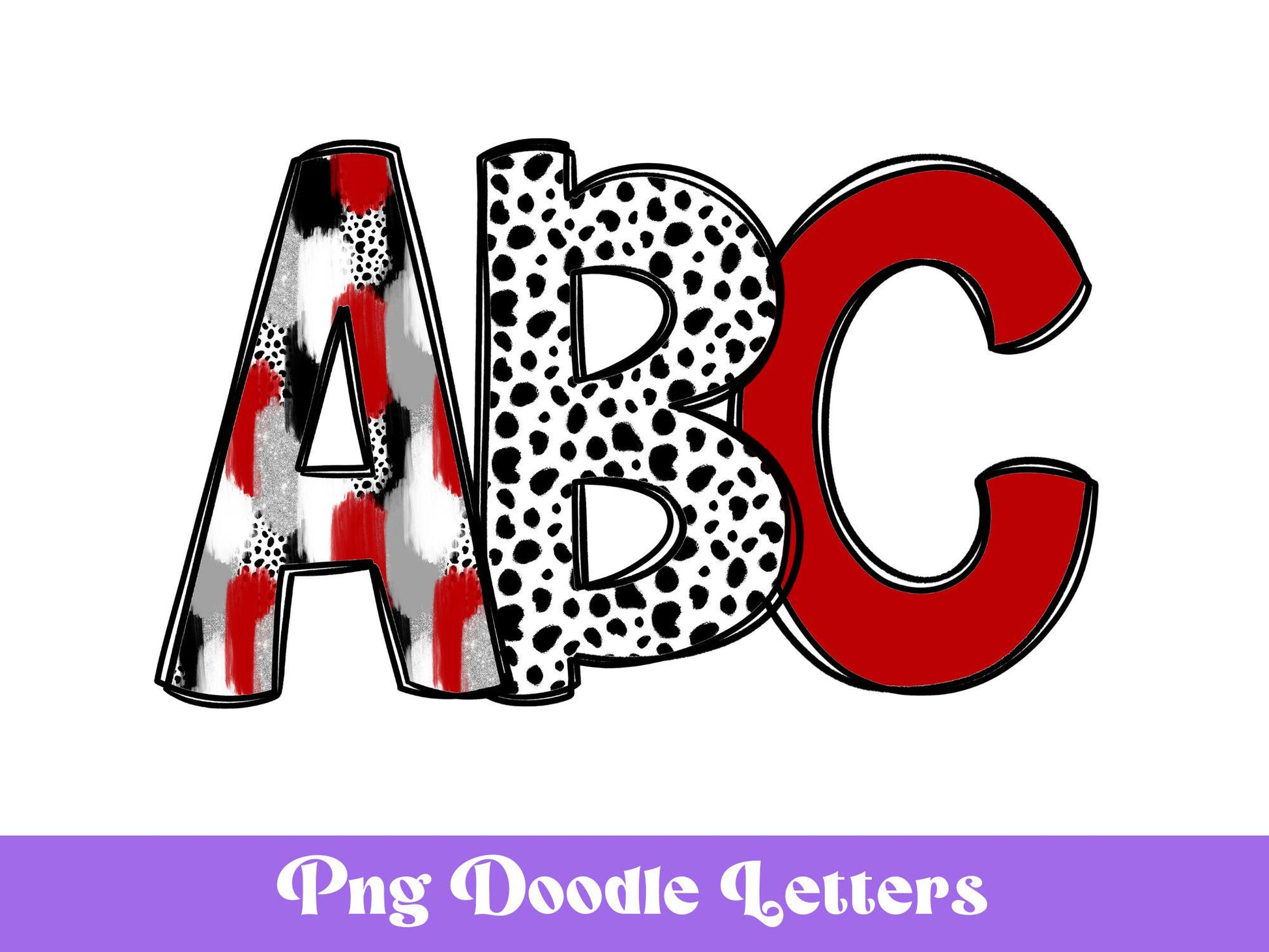 Red & Gold Glitter Doodle Alphabet Clipart: School Spirit Letters (PNG Digital File)