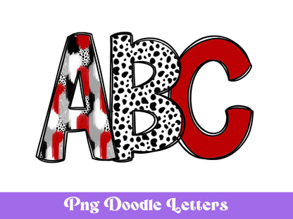 Red & Gold Glitter Doodle Alphabet Clipart: School Spirit Letters (PNG Digital File)