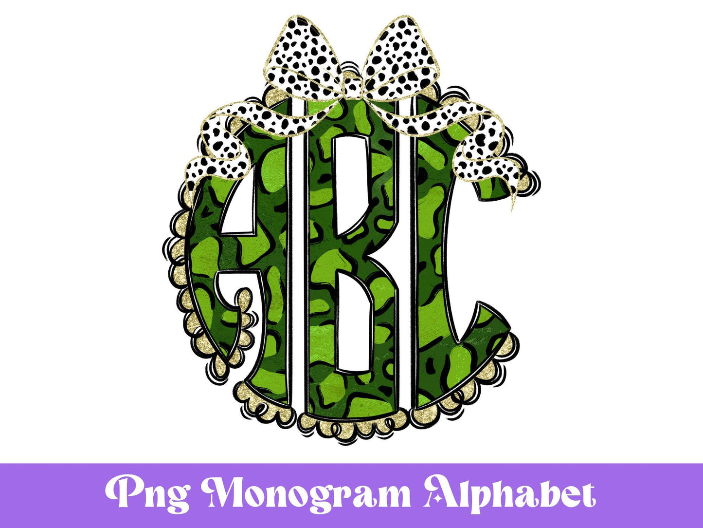 Leopard Print Monogram Letter Set with Bow (PNG Digital File)
