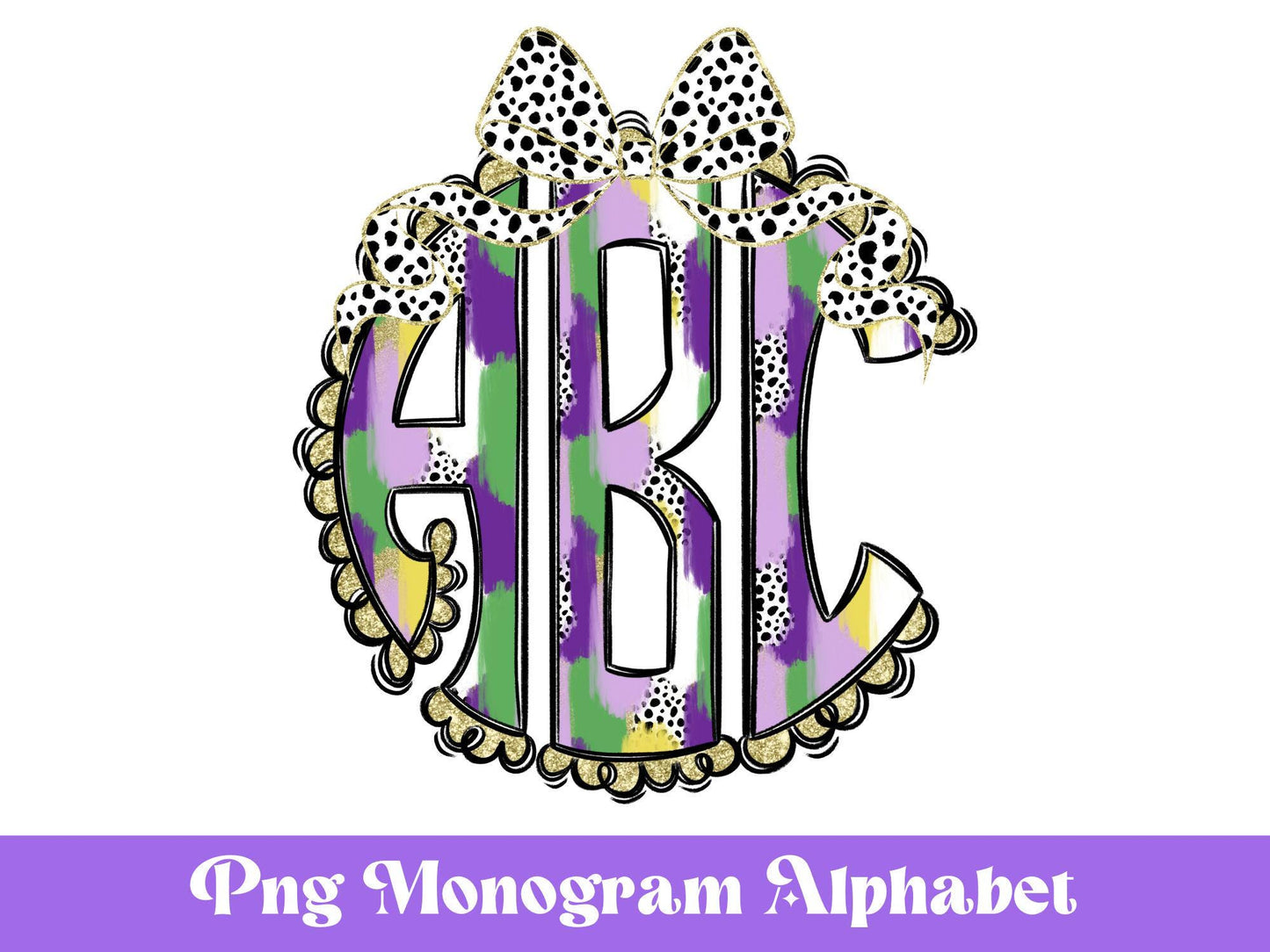 Coquette Bow Monogram Clipart: Glitter Paint Stroke Alphabet (PNG)