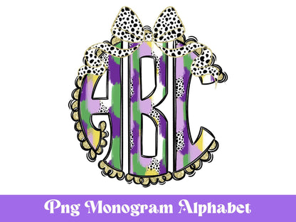Coquette Bow Monogram Clipart: Glitter Paint Stroke Alphabet (PNG)