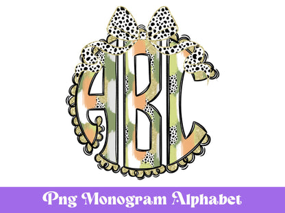 Coquette Bow Monogram Clipart: Glitter Alpha Doodle (PNG Digital File)