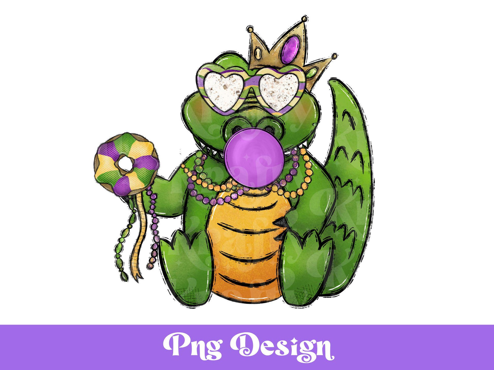 Mardi Gras Alligator PNG: Bubble Gum, King Cake (Digital Download)