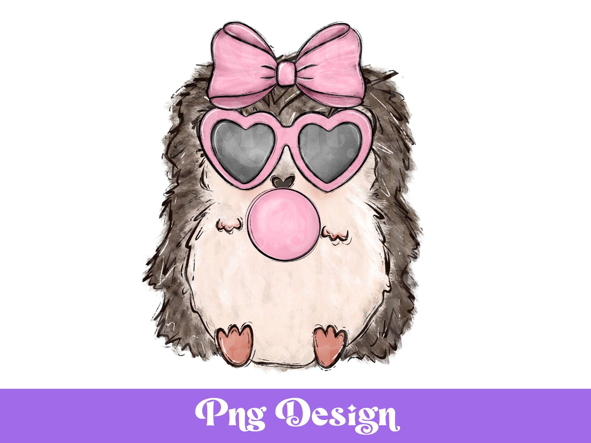 Hedgehog Blowing Bubble PNG: Retro Hippie Easter Design (Digital File)