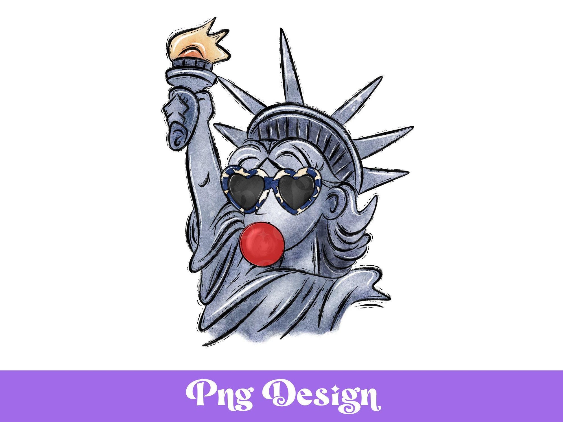 Lady Liberty Bubble Gum PNG: Patriotic 4th of July Design (Digital Download)