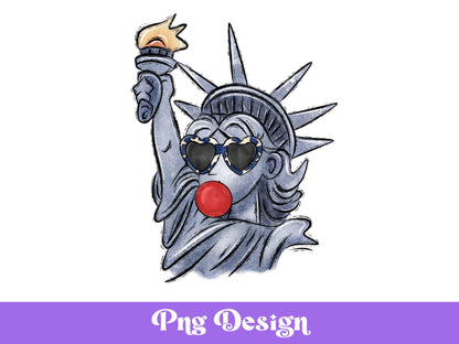 Lady Liberty Bubble Gum PNG: Patriotic 4th of July Design (Digital Download)