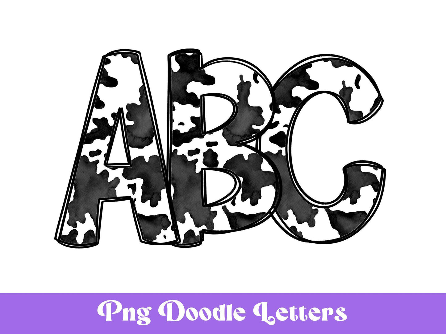 Cow Print Doodle Alphabet, Animal Print, Cowhide, Sublimation Letters
