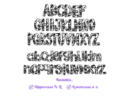 Cow Print Doodle Alphabet, Animal Print, Cowhide, Sublimation Letters