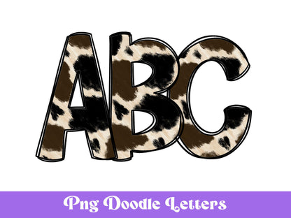Cow Print Doodle Alphabet Clipart: Western PNG Letters (Digital File)