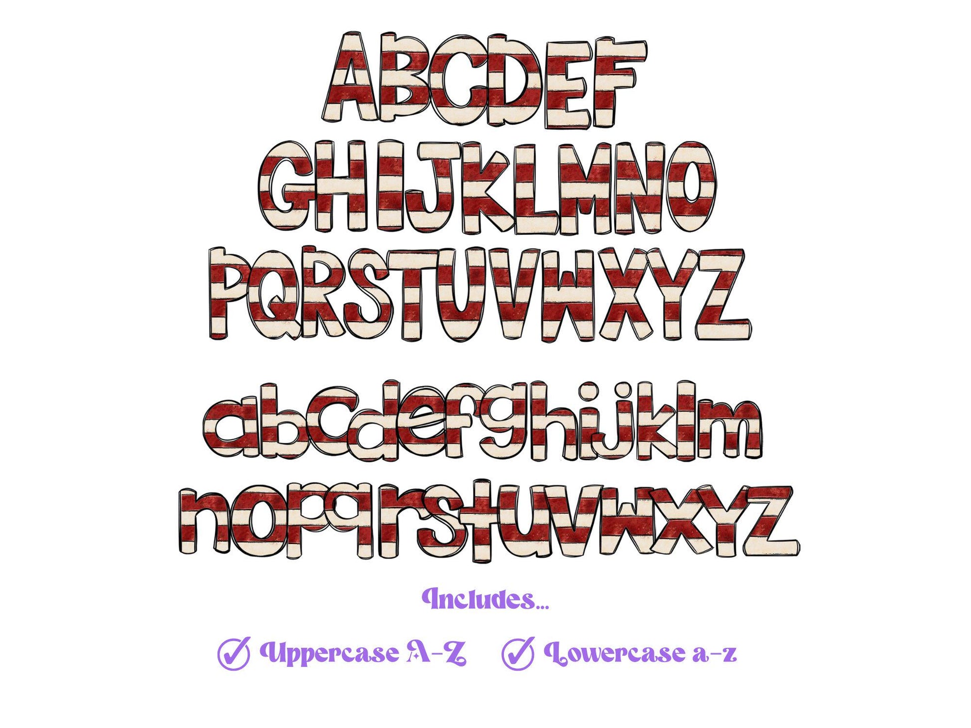 Patriotic Doodle Alphabet Clipart: 4th of July PNG Letters (Digital File)