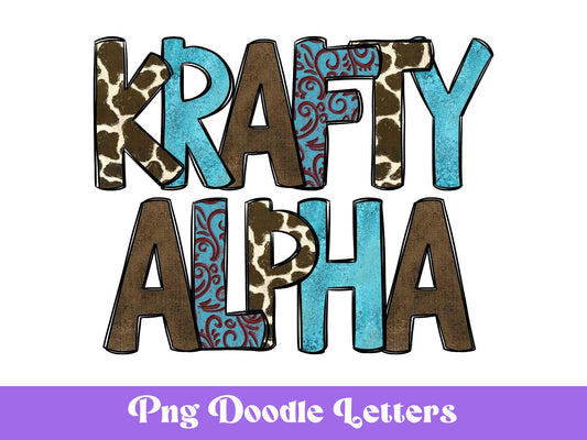 Cow Print Doodle Alphabet Clipart: Western Cowhide Letters (PNG Digital File)