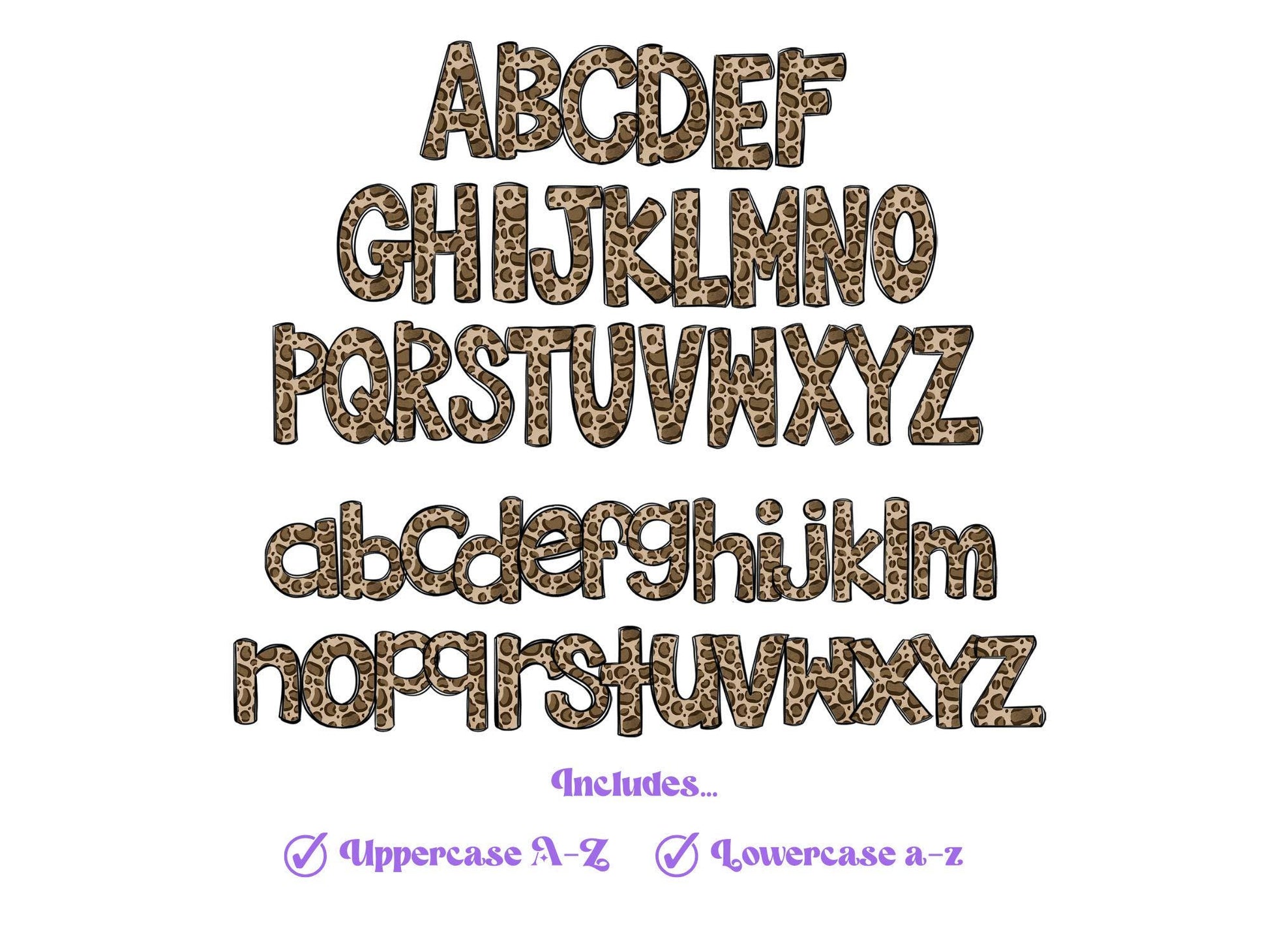 Leopard Print Doodle Alphabet Clipart: PNG Letters with Bow (Digital Download)
