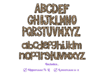 Leopard Print Doodle Alphabet Clipart: PNG Letters with Bow (Digital Download)