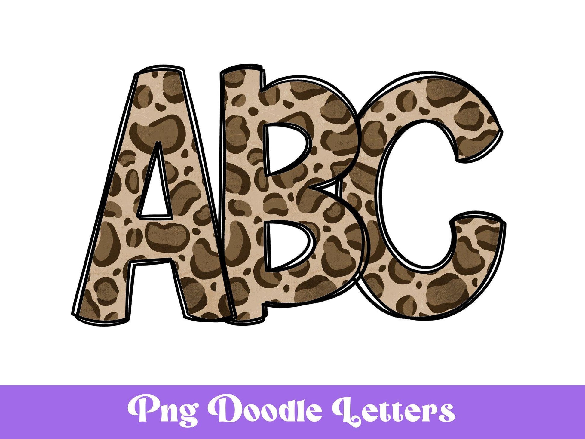 Leopard Print Doodle Alphabet Clipart: PNG Letters with Bow (Digital Download)