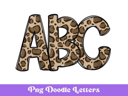 Leopard Print Doodle Alphabet Clipart: PNG Letters with Bow (Digital Download)