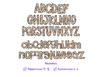 Floral Doodle Alphabet Letters: Retro PNG Clipart (Digital File)
