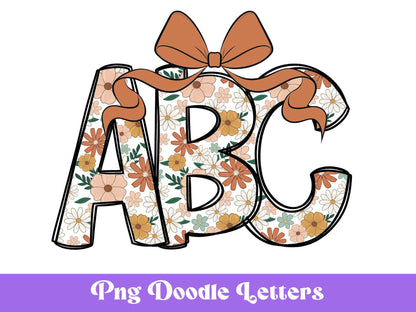 Floral Doodle Alphabet Letters: Retro Summer PNG Clipart