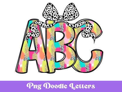 Glitter Brush Stroke Alphabet Clipart: Doodle Letter Set (Digital File)