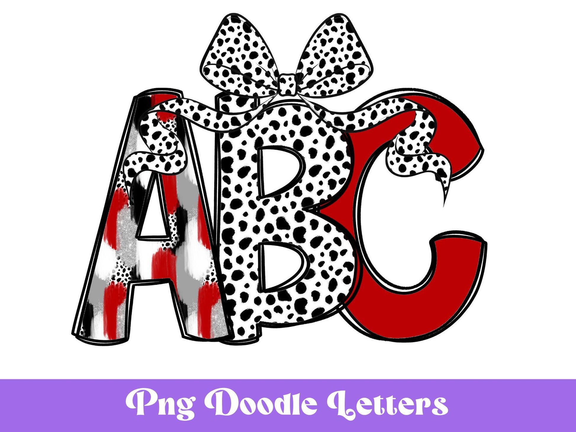 Red & Gold Glitter Doodle Alphabet Clipart: School Spirit Letters (PNG Digital File)