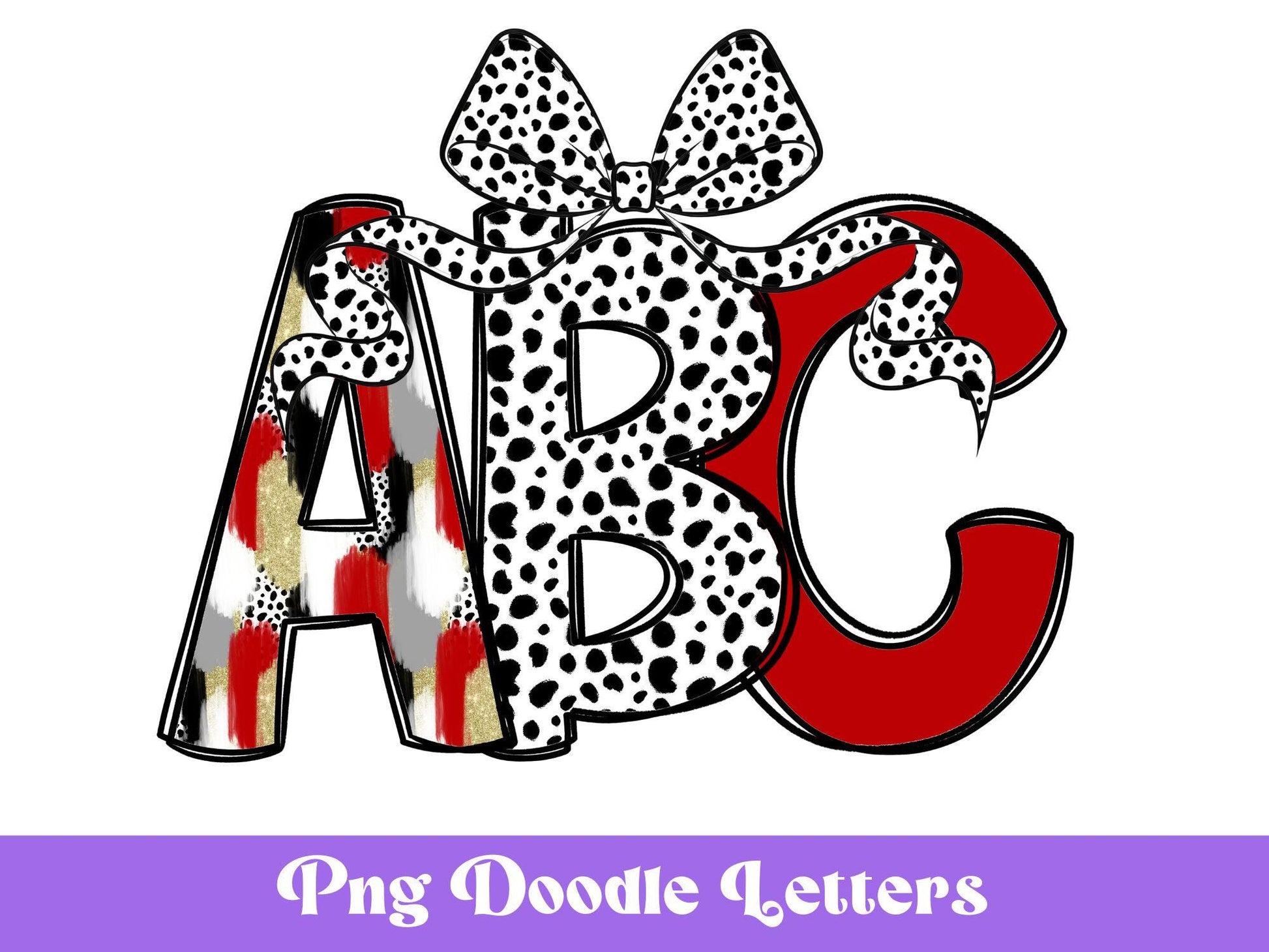Glitter Brush Strokes Alphabet Clipart: Red and Gold Doodle Letter Set (Digital File)