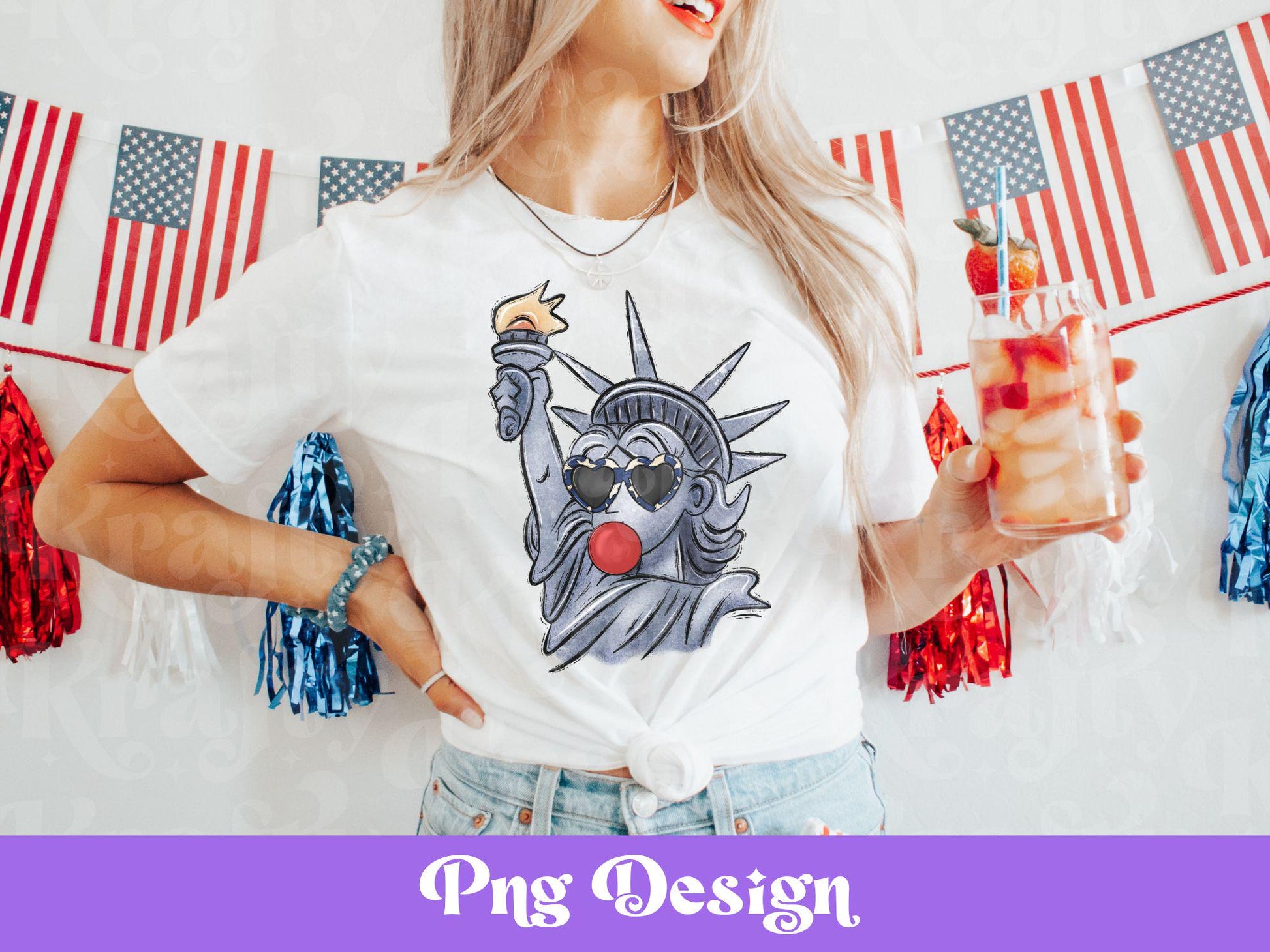 Lady Liberty Bubble Gum PNG: Patriotic 4th of July Design (Digital Download)