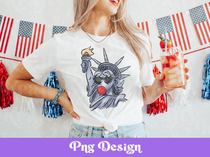 Lady Liberty Bubble Gum PNG: Patriotic 4th of July Design (Digital Download)