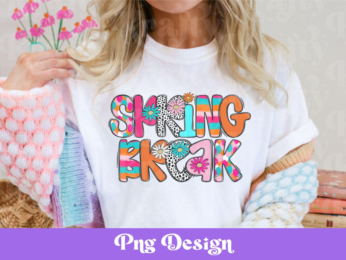 Preppy Spring Break Design: Floral Stripes PNG (Digital File)