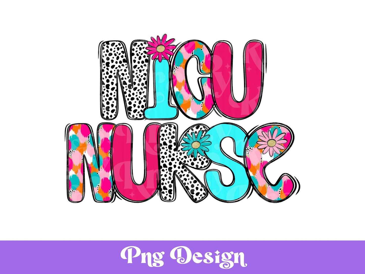 NICU Nurse Dalmatian Dots PNG: Floral Sublimation Design (Digital File)